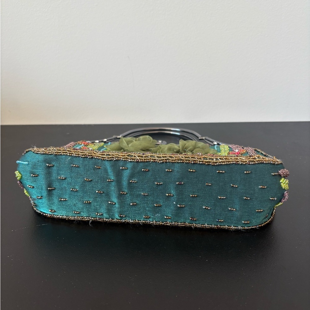 Beaded Floral Evening Bag Green Crossbody Purse - Picture 3 of 10